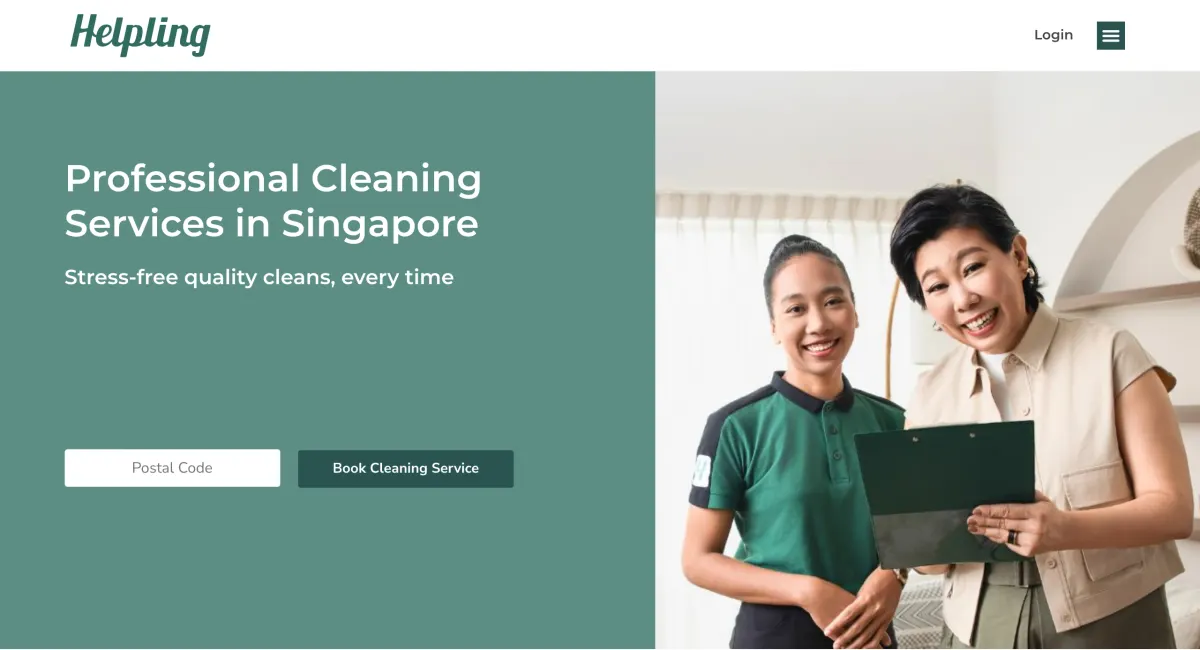 Home cleaning service page with a postal code booking form