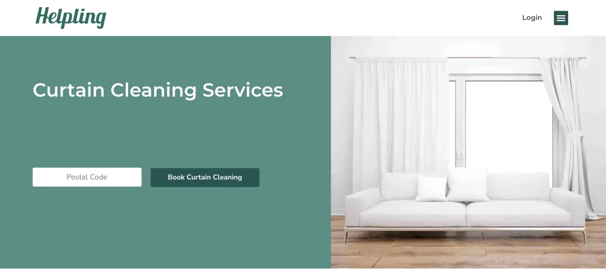 Curtain cleaning services page with a booking form