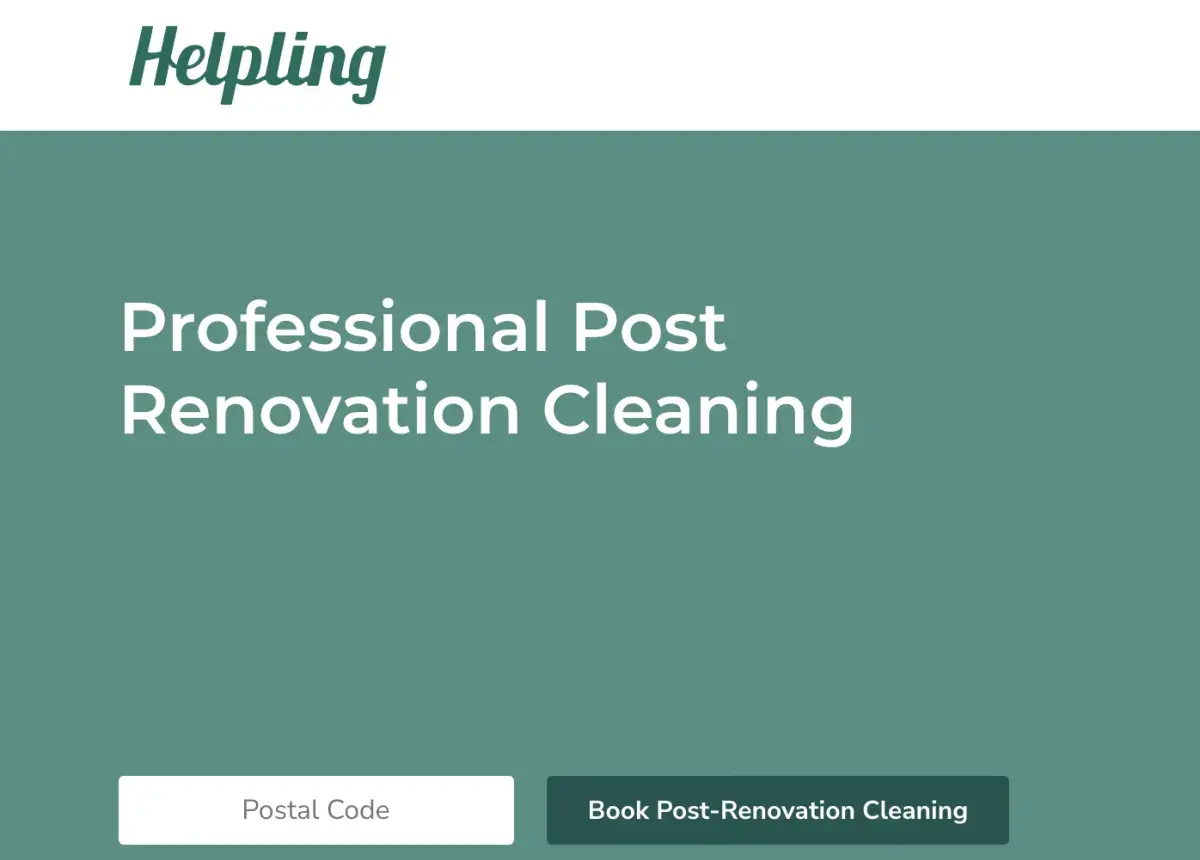 Post renovation cleaning services page with a booking form